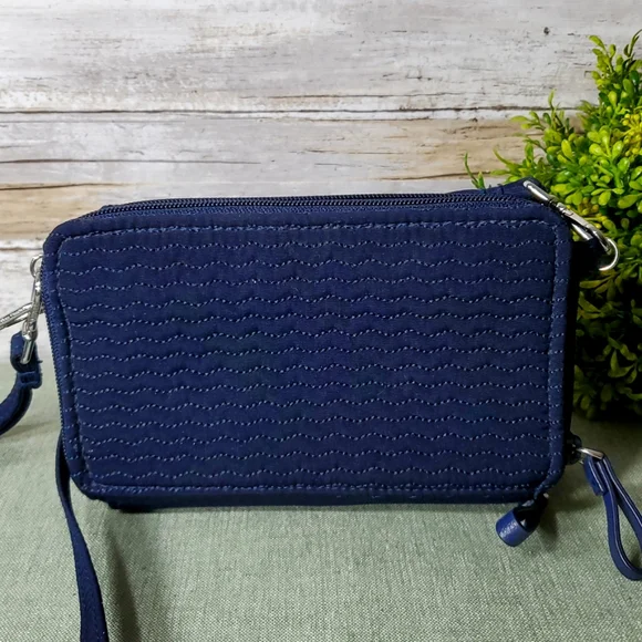 Vera Bradley Navy and Red Embroidered Floral Wallet Crossbody Bag - Picture 3 of 12